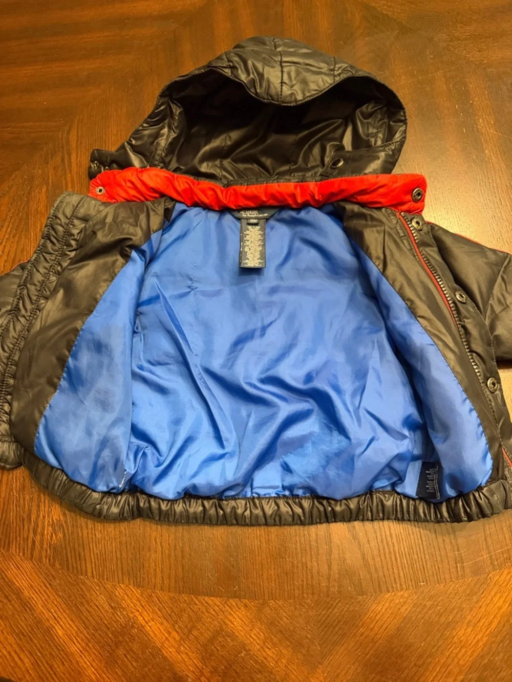 Polo Ralph Lauren Baby Boys Hooded Puffer Coat Big Pony USA 12M Black Red